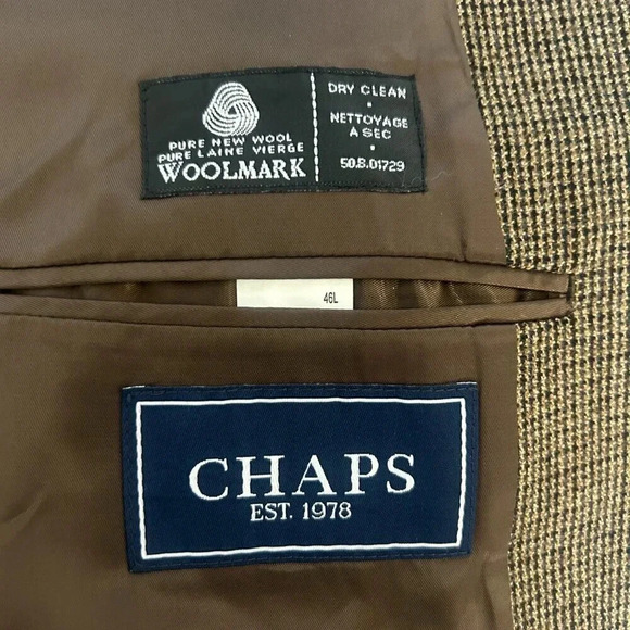 Chaps Men's Brown Mini Houndstooth Check Blazer Sportscoat Size 48L - Picture 3 of 8